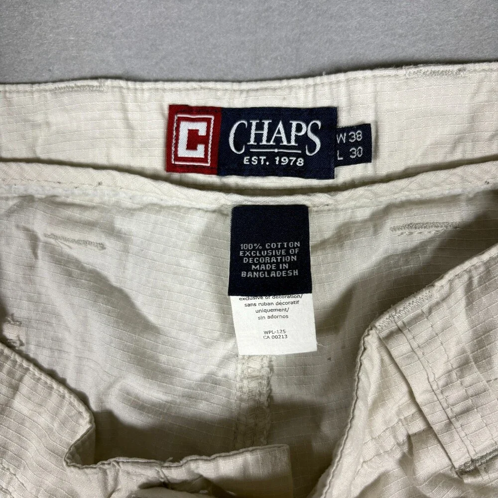 VIntage Chaps Men’s Lightweight Cotton Ripstop Cargo Pants White Cream 38x30
